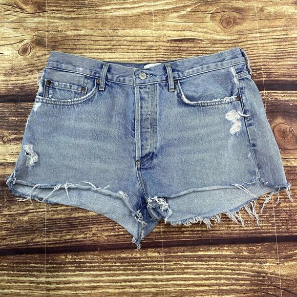 Agolde Pants - AGOLDE Cut Off Jean Shorts Button Fly Distressed Denim Size 29 Denim 2” Inseam